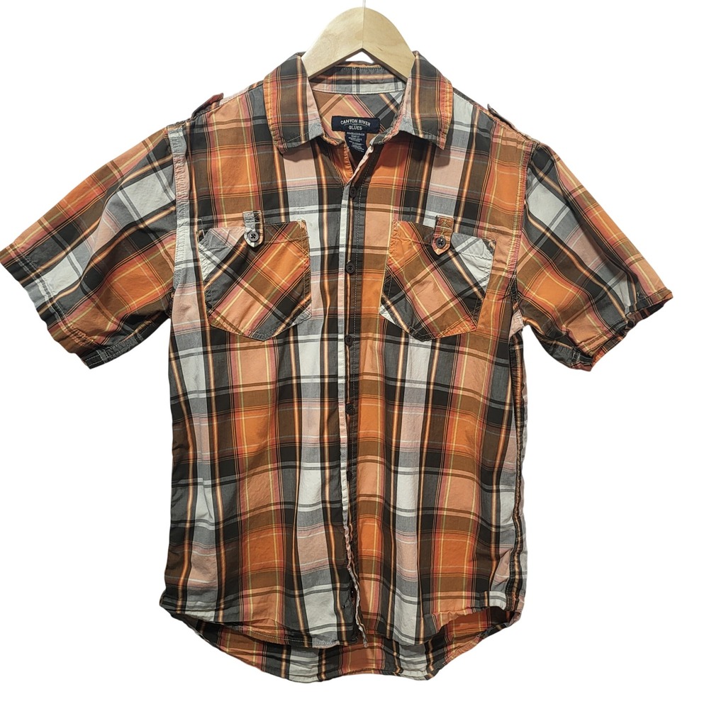 Canyon River Blues Plaid Short Sleeve Button Up Shirt Kids L G 14 16